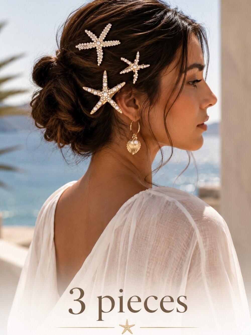 Gold Starfish Pearl & Rhinestone Hair Clip Set - 3pcs